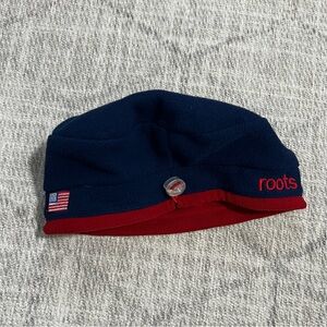 Vintage 2000s Y2K Roots USA Winter Olympics 2002 Navy Blue/Red Beanie Hat